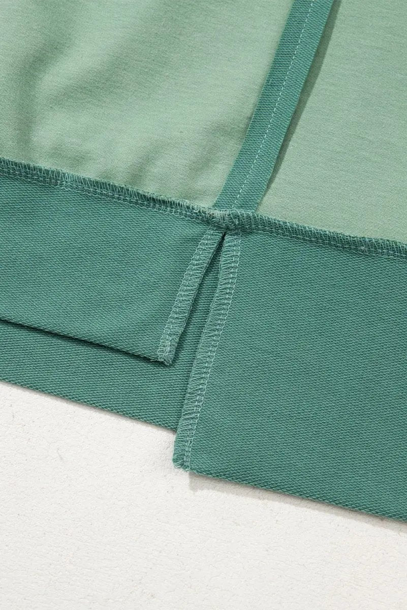 Smoke Green Half Sleeve Raw Seam High Low Side Split Top - Love Salve